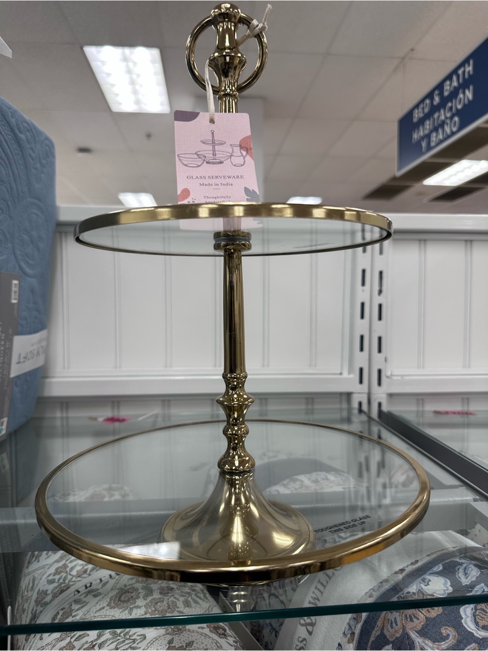 Two-Tier Glass & Gold Serving Stand